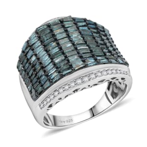 Blue and White Diamond 2.00 ctw Aurora Ring in Platinum Over Sterling Silver (Size 7.5)