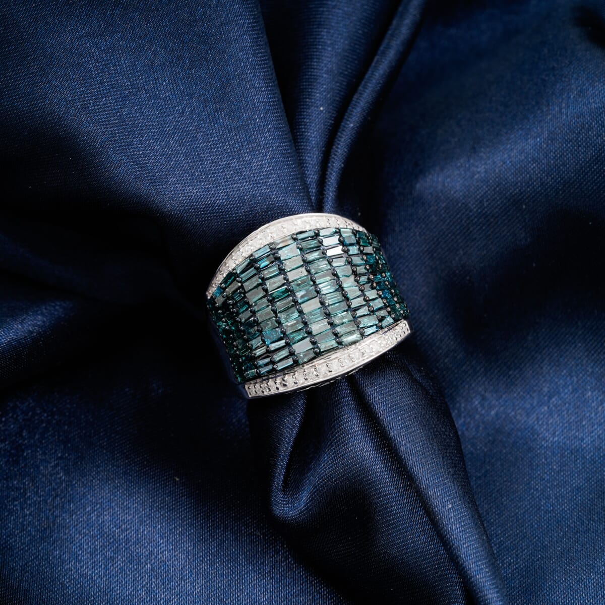 Blue and White Diamond 2.00 ctw Aurora Ring in Platinum Over Sterling Silver (Size 7.5) image number 1