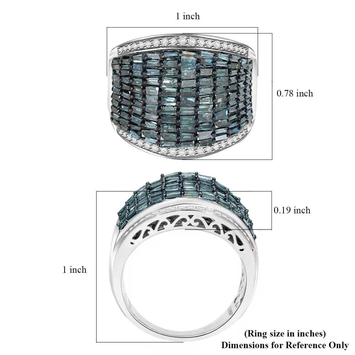Blue and White Diamond 2.00 ctw Aurora Ring in Platinum Over Sterling Silver (Size 7.5) image number 5