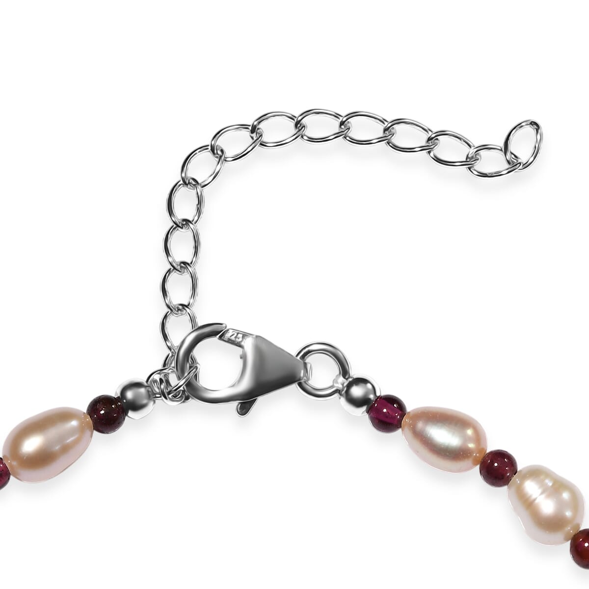 Multi Color Freshwater Pearl and Mozambique Garnet 5.00 ctw Bracelet in Rhodium Over Sterling Silver (7.25-9.25In) image number 3