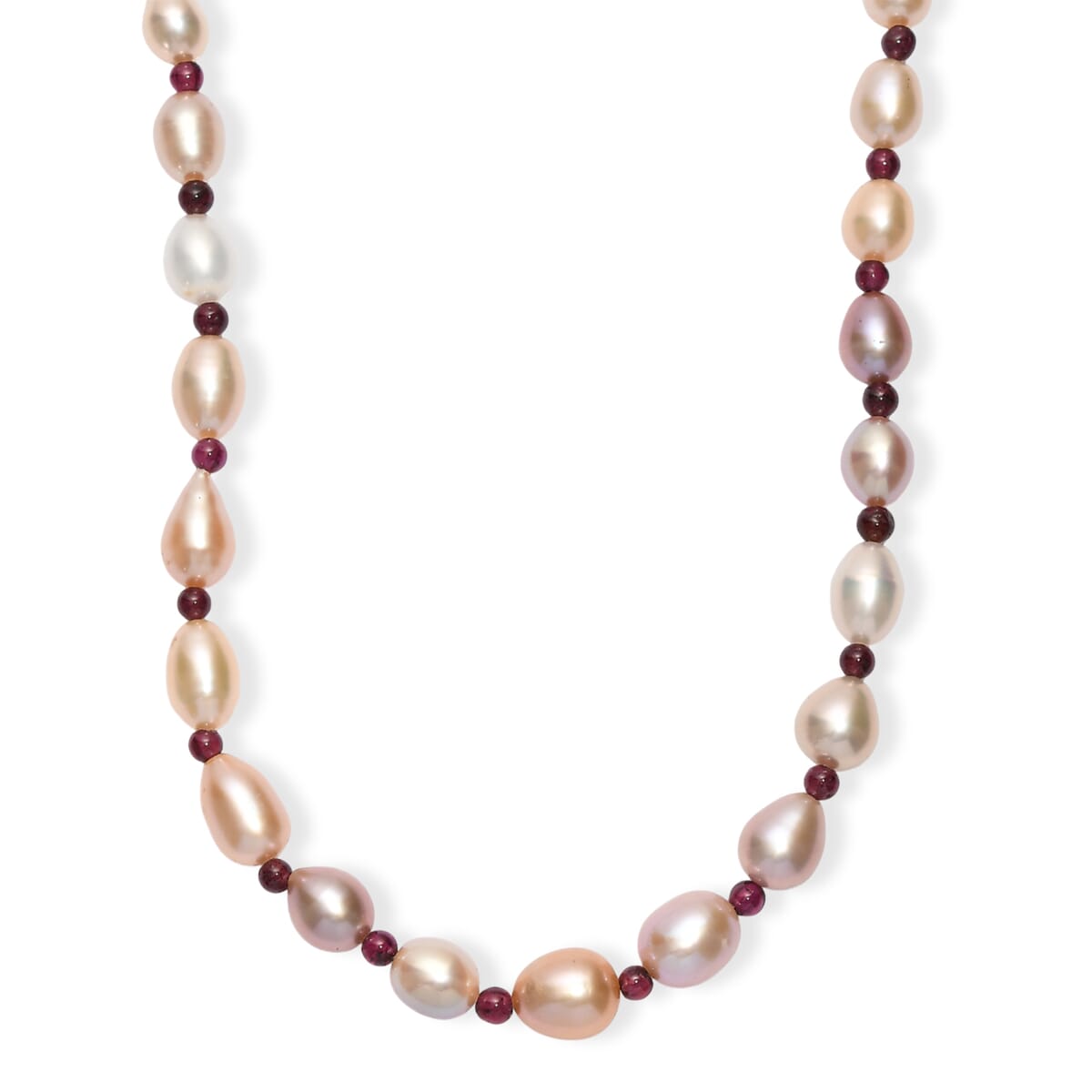 Multi Color Freshwater Pearl and Mozambique Garnet 10.00 ctw Necklace in Rhodium Over Sterling Silver 18 Inches image number 0
