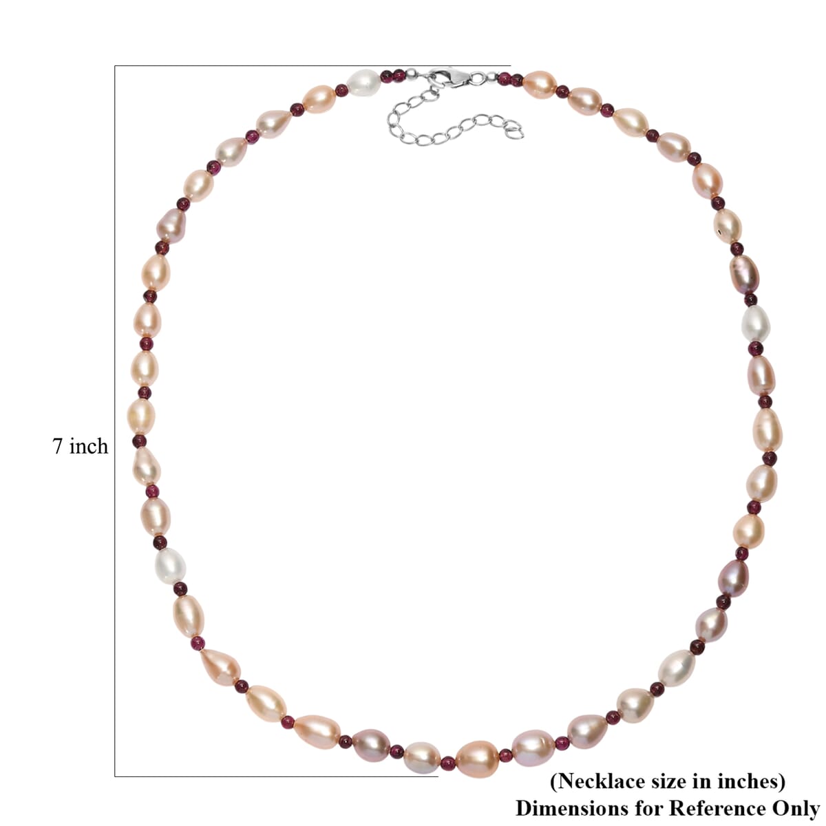Multi Color Freshwater Pearl and Mozambique Garnet 10.00 ctw Necklace in Rhodium Over Sterling Silver 18 Inches image number 5
