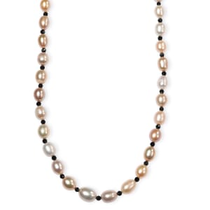 Multi Color Freshwater Pearl and Mozambique Garnet 8.00 ctw Necklace in Rhodium Over Sterling Silver 18 Inches