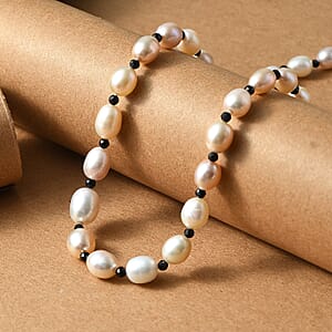 Multi Color Freshwater Pearl and Mozambique Garnet 8.00 ctw Necklace in Rhodium Over Sterling Silver 18 Inches