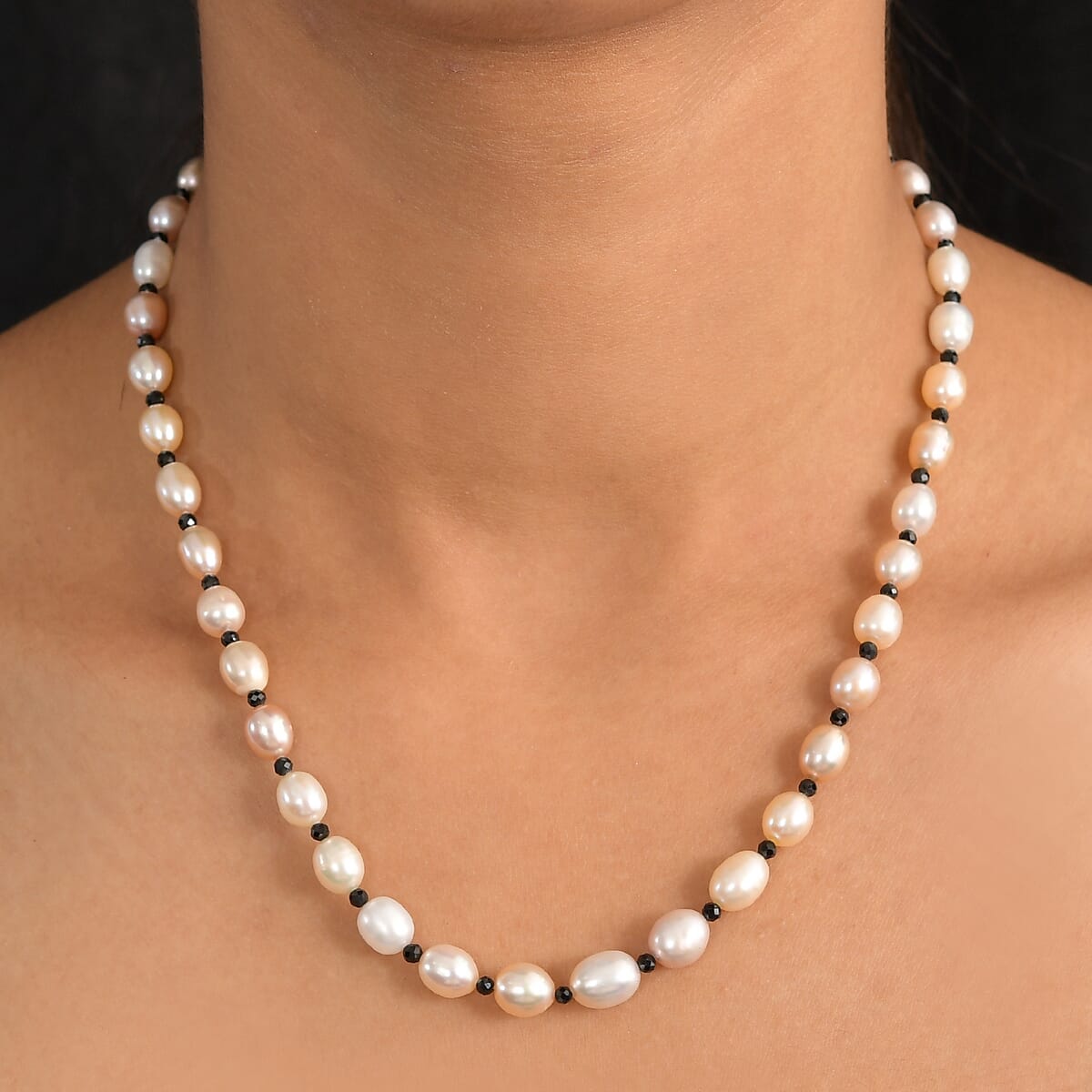 Multi Color Freshwater Pearl and Mozambique Garnet 8.00 ctw Necklace in Rhodium Over Sterling Silver 18 Inches image number 2