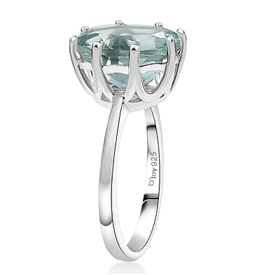 D'Joy Dean Teal Fluorite (IR) 5.70 ctw Aqua Crown Ring in Platinum Over Sterling Silver (Size 10.0)