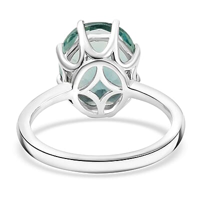 D'Joy Dean Teal Fluorite (IR) 5.70 ctw Aqua Crown Ring in Platinum Over Sterling Silver (Size 10.0)