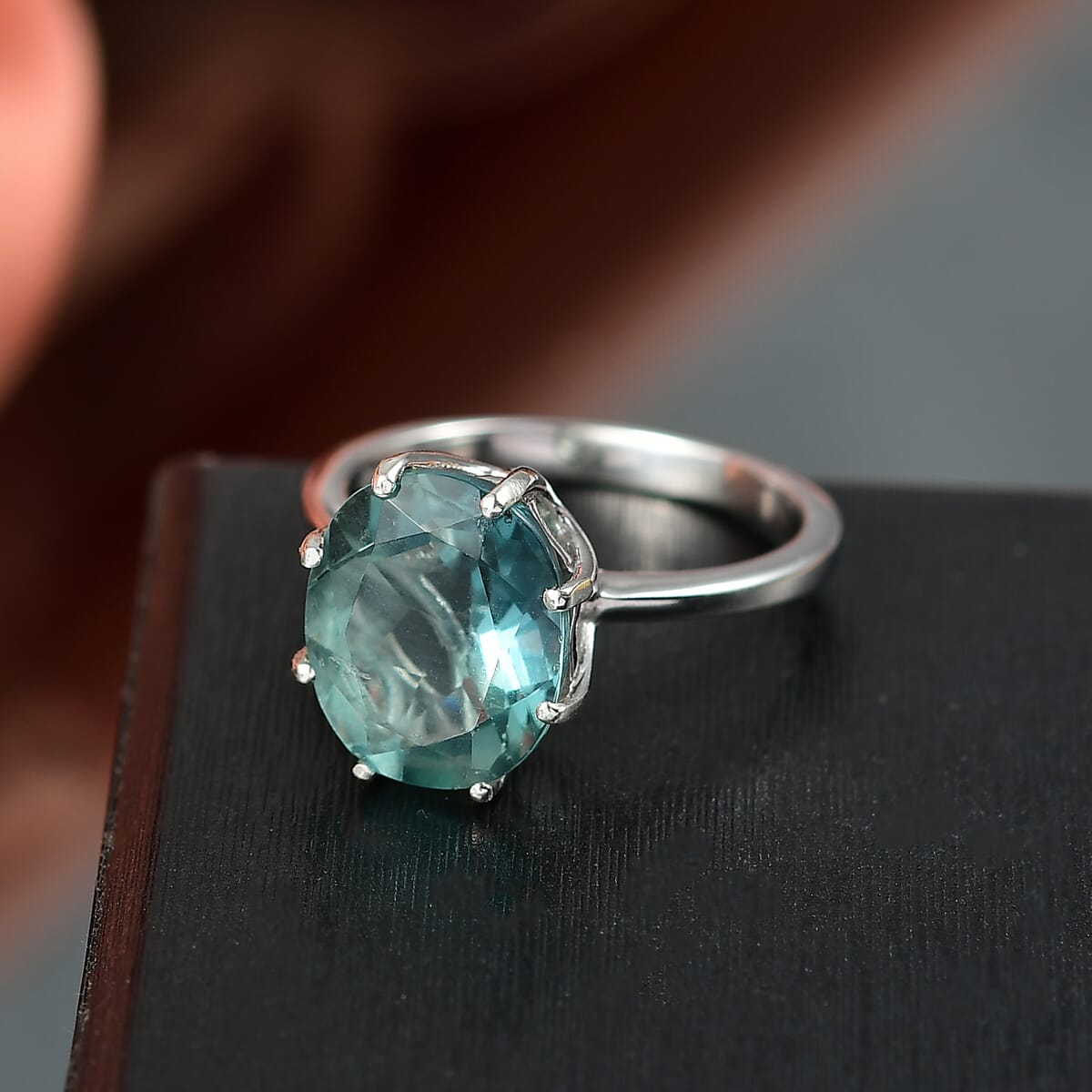 D'Joy Belgian Teal Fluorite 5.70 ctw Solitaire Ring in Platinum Over Sterling Silver (Size 7.0) image number 1