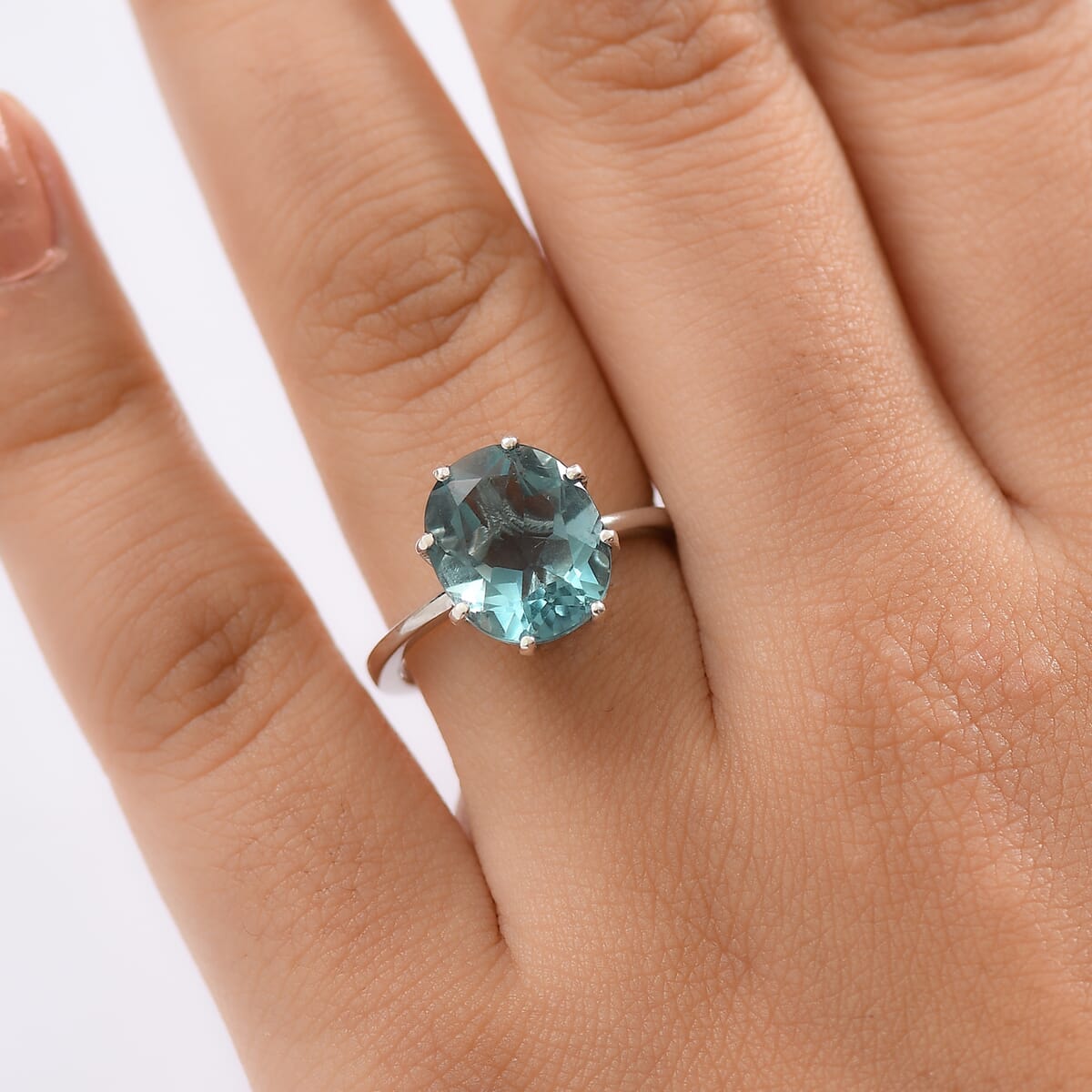 D'Joy Belgian Teal Fluorite 5.70 ctw Solitaire Ring in Platinum Over Sterling Silver (Size 7.0) image number 2