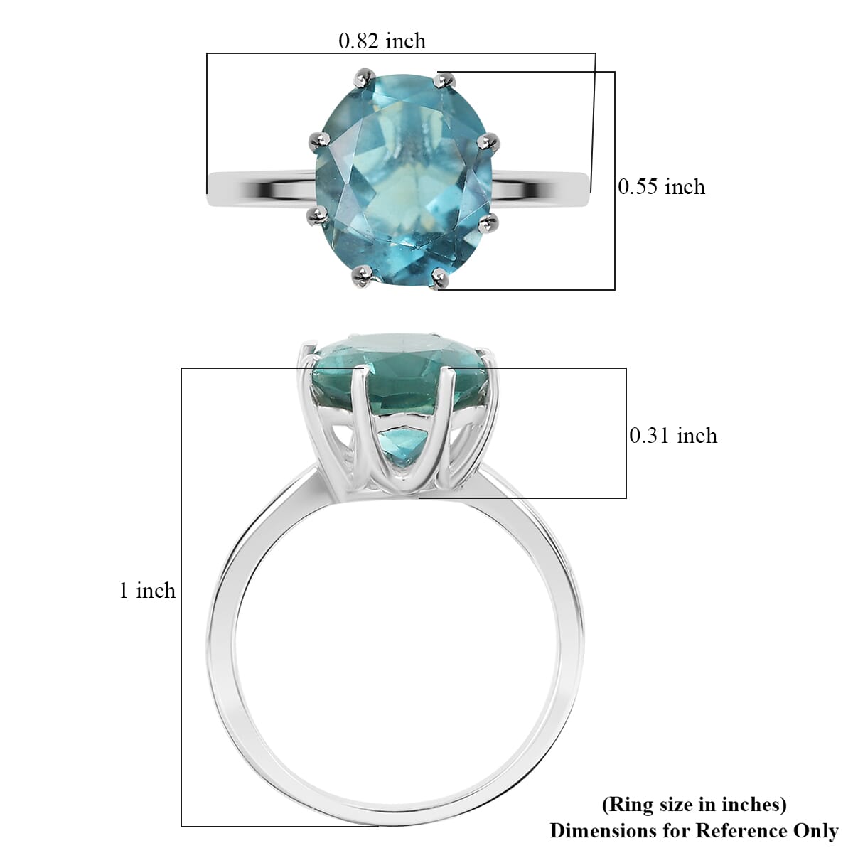 D'Joy Belgian Teal Fluorite 5.70 ctw Solitaire Ring in Platinum Over Sterling Silver (Size 7.0) image number 5