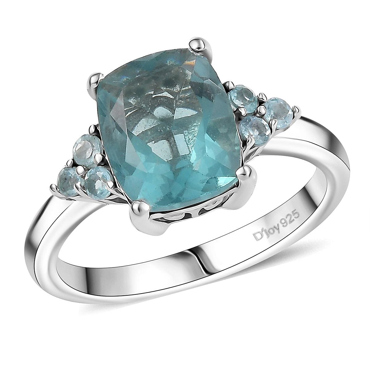 D'Joy Dean Teal Fluorite (IR) and Blue Apatite Bubbles 3.60 ctw Ring in Platinum Over Sterling Silver (Size 7.0) image number 0