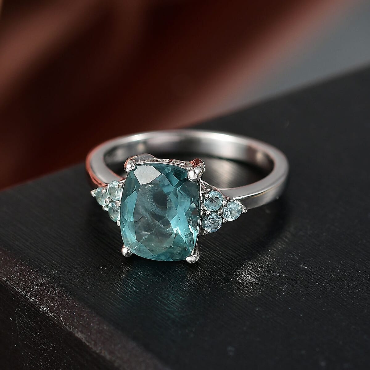 D'Joy Dean Teal Fluorite (IR) and Blue Apatite Bubbles 3.60 ctw Ring in Platinum Over Sterling Silver (Size 7.0) image number 1