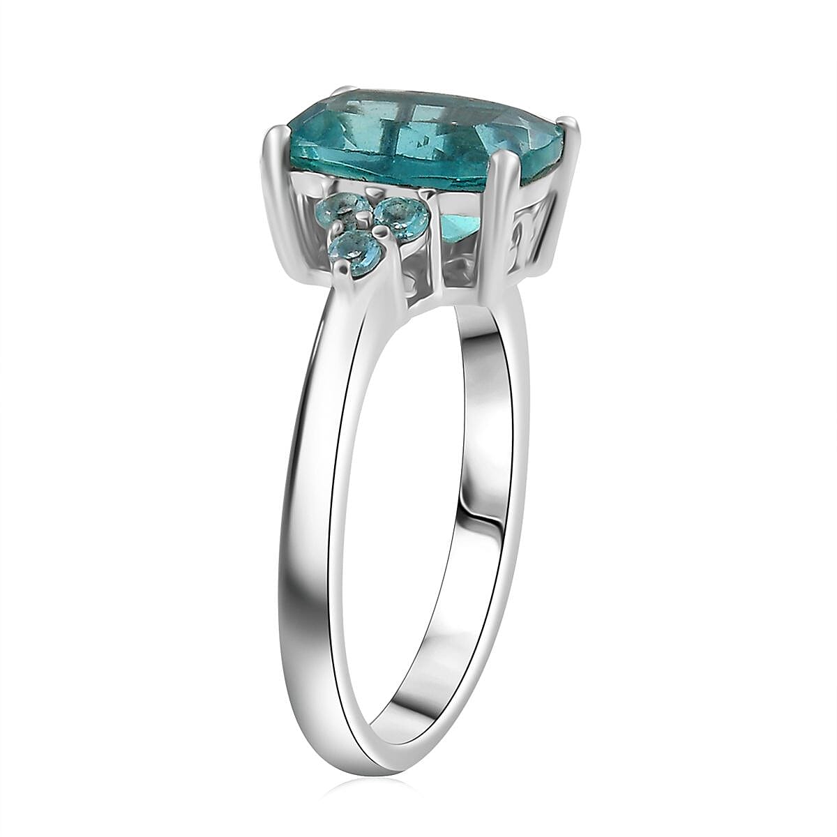 D'Joy Dean Teal Fluorite (IR) and Blue Apatite Bubbles 3.60 ctw Ring in Platinum Over Sterling Silver (Size 7.0) image number 3