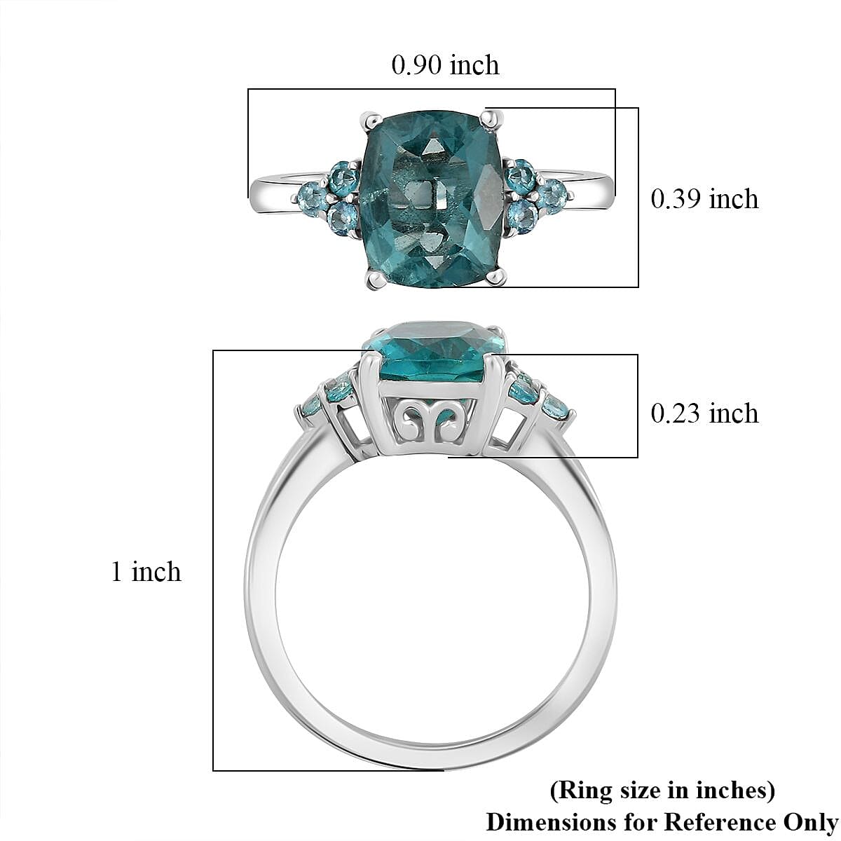 D'Joy Dean Teal Fluorite (IR) and Blue Apatite Bubbles 3.60 ctw Ring in Platinum Over Sterling Silver (Size 7.0) image number 5