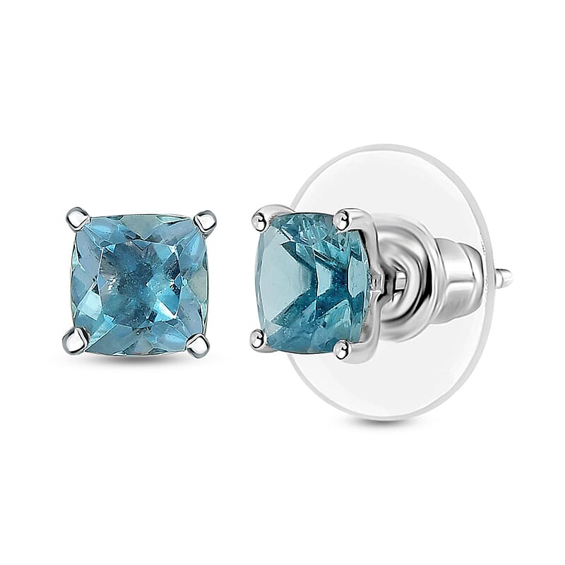 D'Joy Dean Teal Fluorite (IR) 2.60 ctw Stud Earrings in Platinum Over Sterling Silver