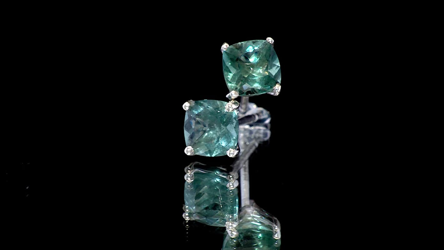 D'Joy Dean Teal Fluorite (IR) 2.60 ctw Stud Earrings in Platinum Over Sterling Silver