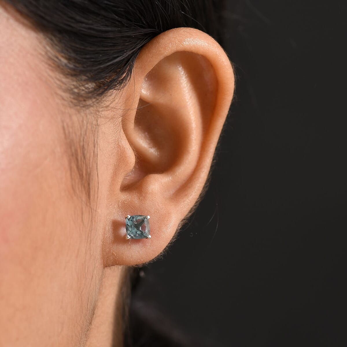 D’Joy Dean Teal Fluorite (IR) 2.60 ctw Stud Earrings in Platinum Over Sterling Silver image number 2