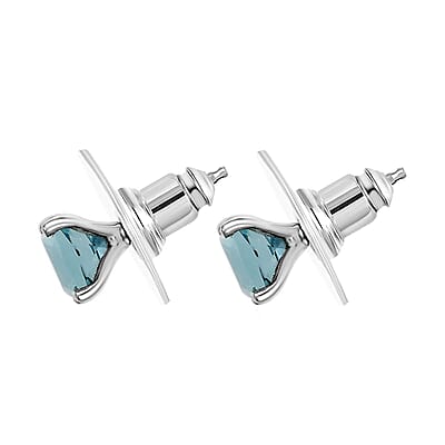D'Joy Dean Teal Fluorite (IR) 2.60 ctw Stud Earrings in Platinum Over Sterling Silver