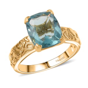 D'Joy Dean Teal Fluorite (IR) Swirling Water Ring in 18K Vermeil YG Over Sterling Silver (Size 10.0) 4.85 ctw
