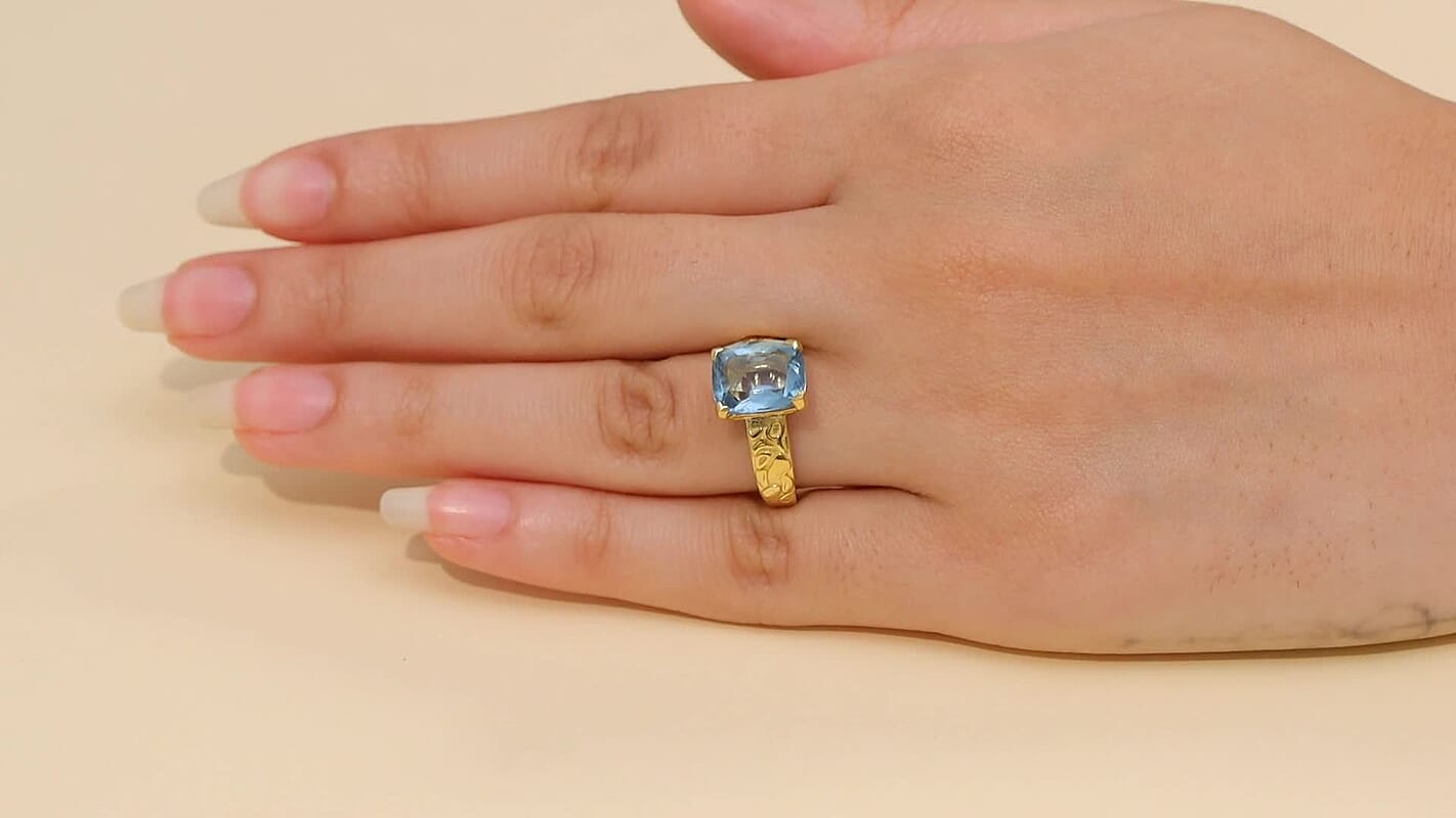 D'Joy Dean Teal Fluorite (IR) Swirling Water Ring in 18K Vermeil YG Over Sterling Silver (Size 10.0) 4.85 ctw