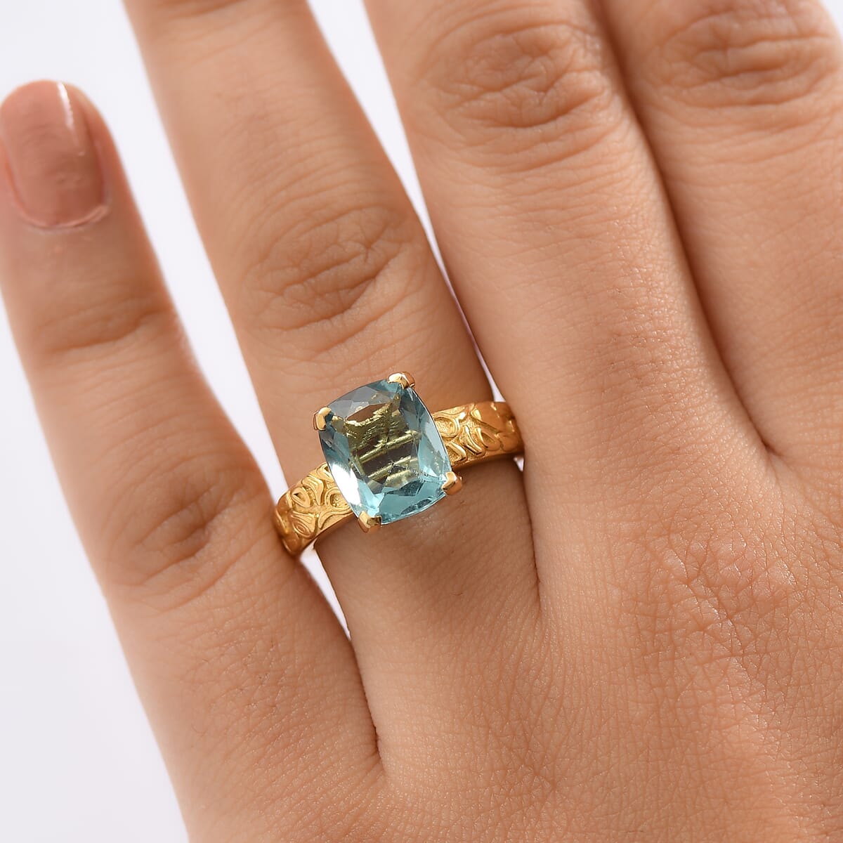 D'Joy Dean Teal Fluorite (IR) Swirling Water Ring in 18K Vermeil YG Over Sterling Silver (Size 10.0) 4.85 ctw image number 2