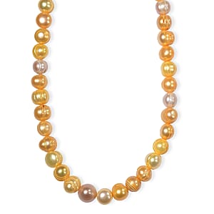 Freshwater Pearl and Golden Dyed Pearl Necklace in Platinum Bond 18 Inches