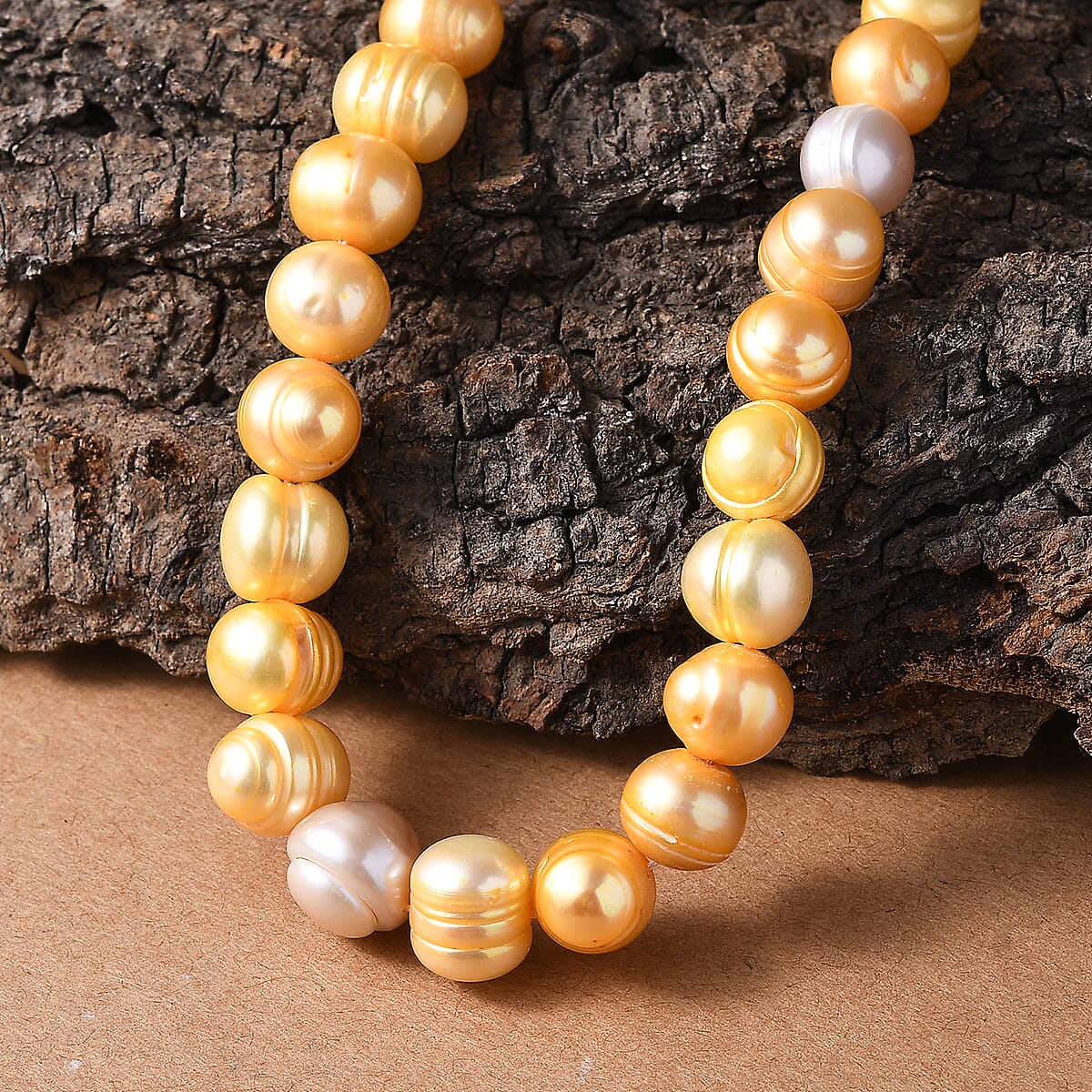 Freshwater Pearl and Golden Dyed Pearl Necklace in Platinum Bond 18 Inches image number 1