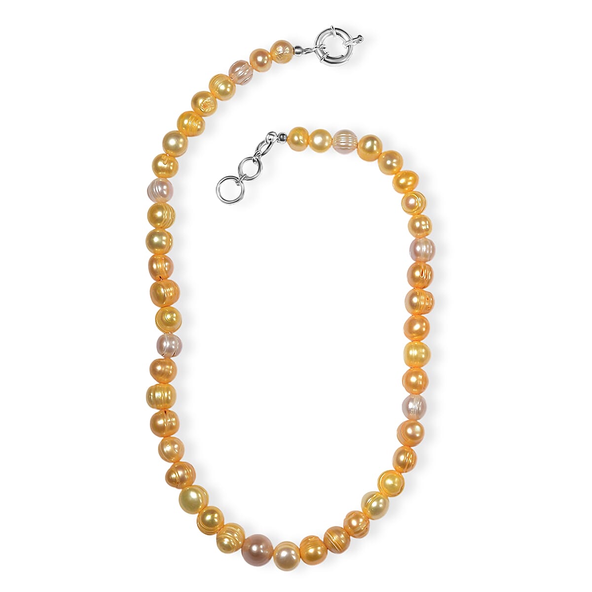 Freshwater Pearl and Golden Dyed Pearl Necklace in Platinum Bond 18 Inches image number 3