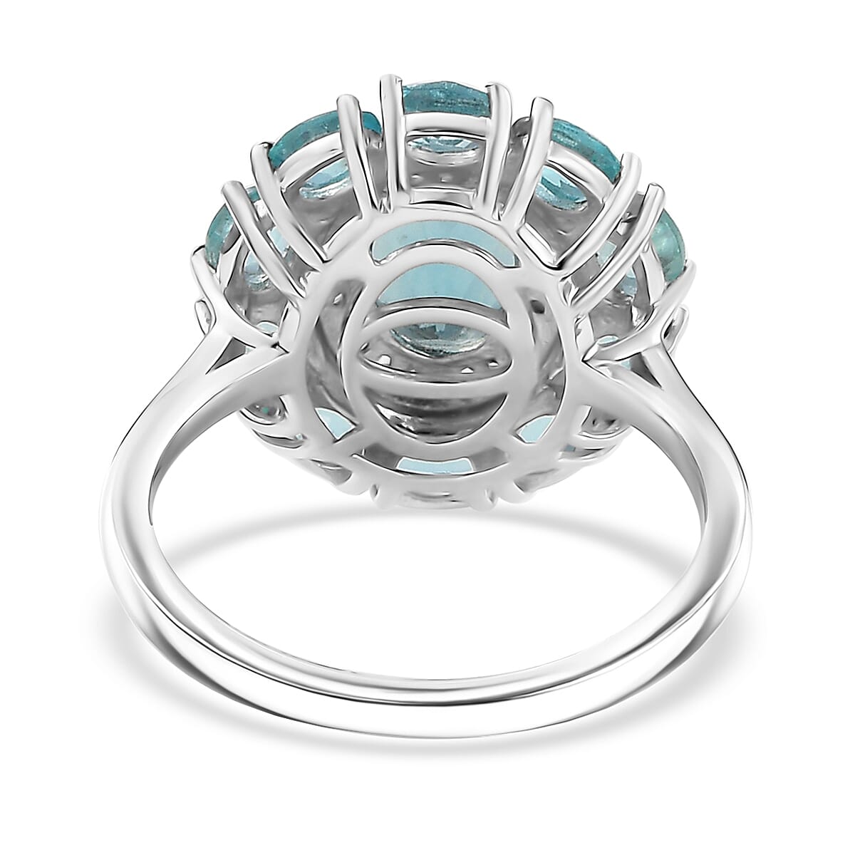 D'Joy Dean Teal Fluorite (IR) and Multi Gemstone 3.60 ctw Blue Anemone Flower Ring in Platinum Over Sterling Silver (Size 10.0)