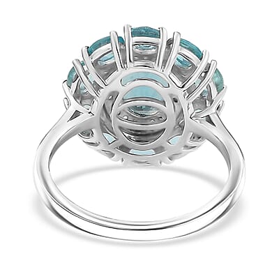 D'Joy Dean Teal Fluorite (IR) and Multi Gemstone 3.60 ctw Blue Anemone Flower Ring in Platinum Over Sterling Silver (Size 10.0)