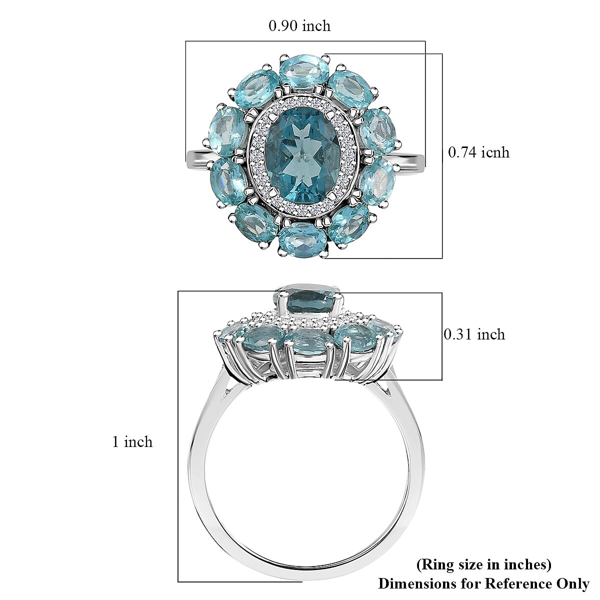 D'Joy Dean Teal Fluorite (IR) and Multi Gemstone 3.60 ctw Blue Anemone Flower Ring in Platinum Over Sterling Silver (Size 10.0)