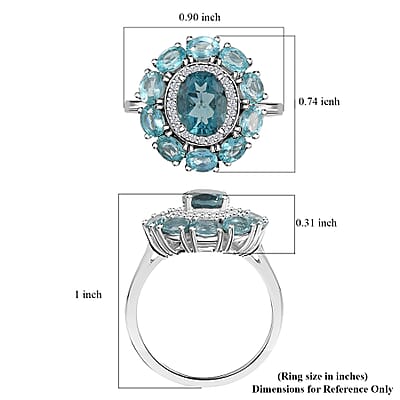 D'Joy Dean Teal Fluorite (IR) and Multi Gemstone 3.60 ctw Blue Anemone Flower Ring in Platinum Over Sterling Silver (Size 10.0)