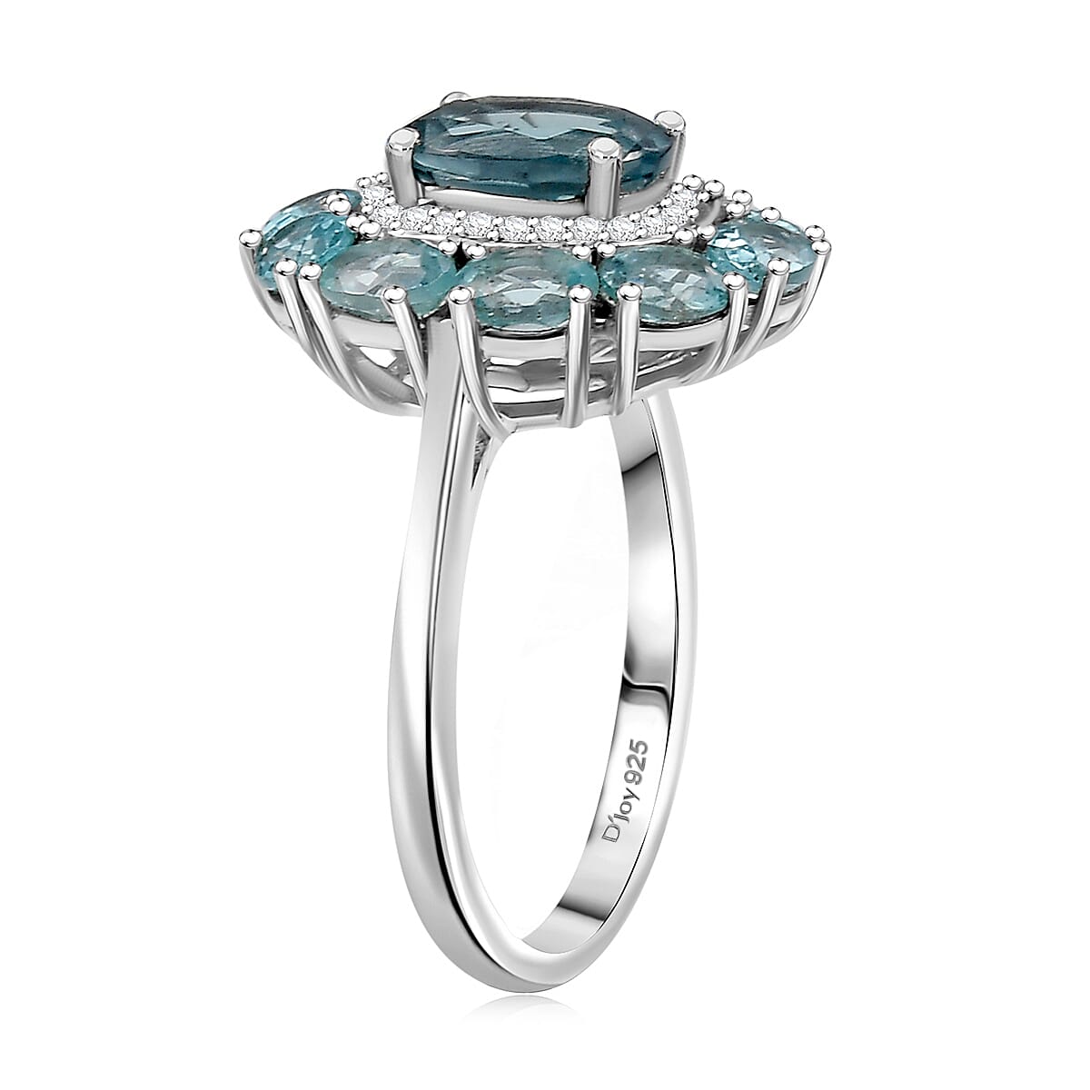 D'Joy Dean Teal Fluorite (IR) and Multi Gemstone 3.60 ctw Blue Anemone Flower Ring in Platinum Over Sterling Silver (Size 5.0)  image number 3