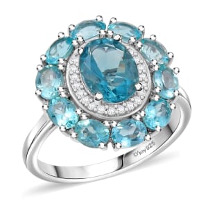 D'Joy Belgian Teal Fluorite and Multi Gemstone 3.60 ctw Ring in Platinum Over Sterling Silver (Size 7.0)