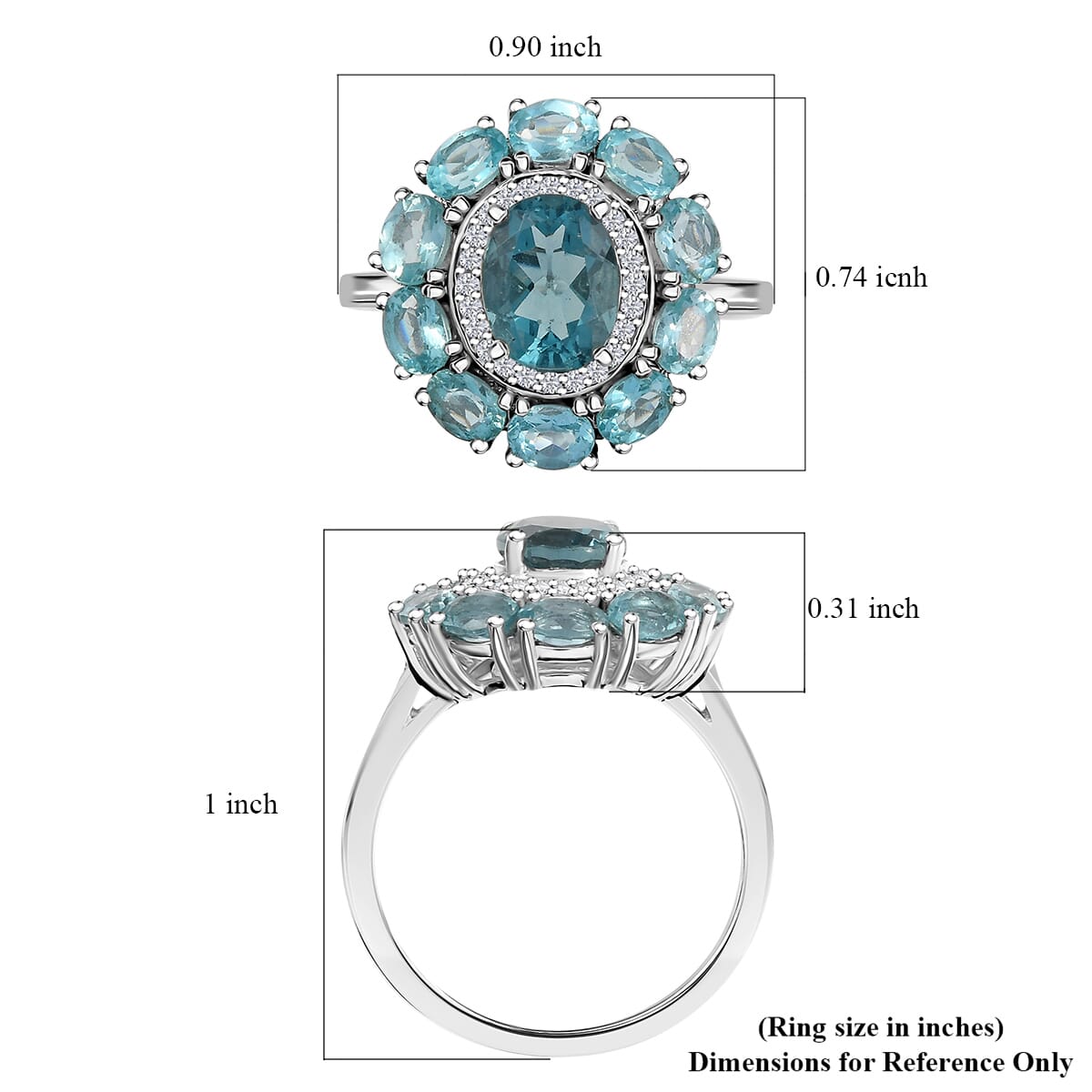 D'Joy Dean Teal Fluorite (IR), Multi Gemstone Blue Anemone Flower Ring in Platinum Over Sterling Silver (Size 10.0) 3.60 ctw image number 5