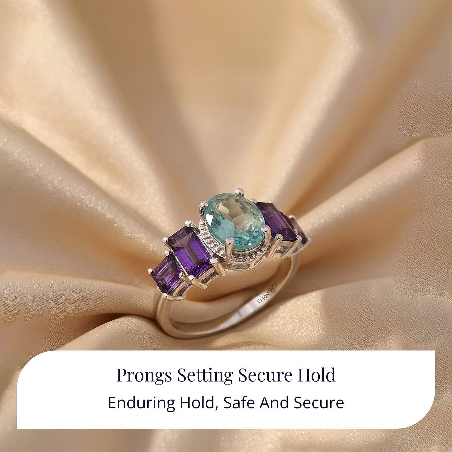 D'Joy Dean Teal Fluorite (IR) and African Amethyst 5.35 ctw Art Deco Ring in Platinum Over Sterling Silver (Size 10.0) (Del. in 10-12 Days) 