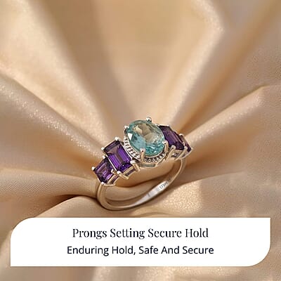 D'Joy Dean Teal Fluorite (IR) and African Amethyst 5.35 ctw Art Deco Ring in Platinum Over Sterling Silver (Size 10.0) (Del. in 10-12 Days) 