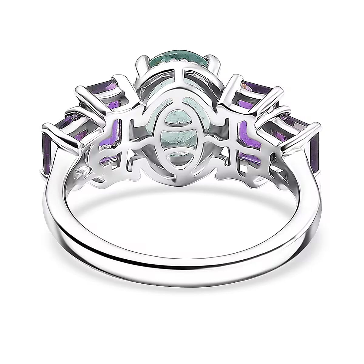 D'Joy Dean Teal Fluorite (IR) and African Amethyst 5.35 ctw Art Deco Ring in Platinum Over Sterling Silver (Size 10.0) (Del. in 10-12 Days)  image number 7