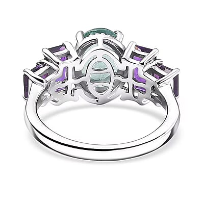 D'Joy Dean Teal Fluorite (IR) and African Amethyst 5.35 ctw Art Deco Ring in Platinum Over Sterling Silver (Size 10.0) (Del. in 10-12 Days) 