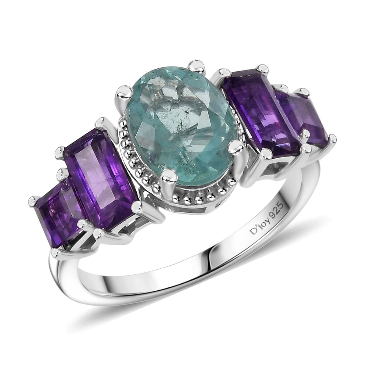 D'Joy Belgian Teal Fluorite and African Amethyst 3.75 ctw Ring in Platinum Over Sterling Silver (Size 7.0) image number 0