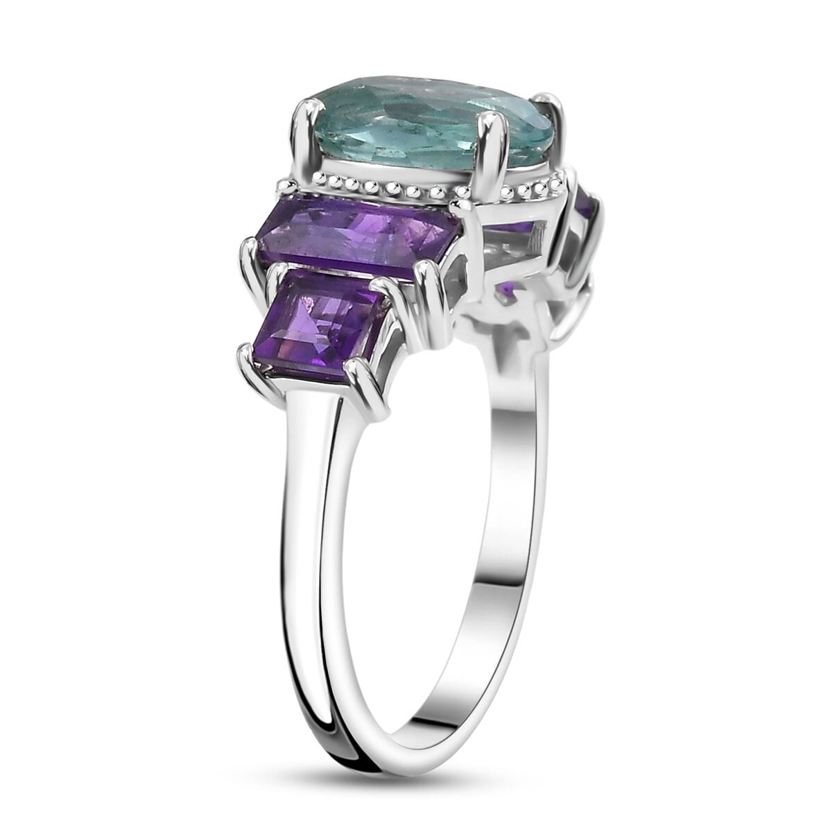 D'Joy Belgian Teal Fluorite and African Amethyst 3.75 ctw Ring in Platinum Over Sterling Silver (Size 7.0) image number 3