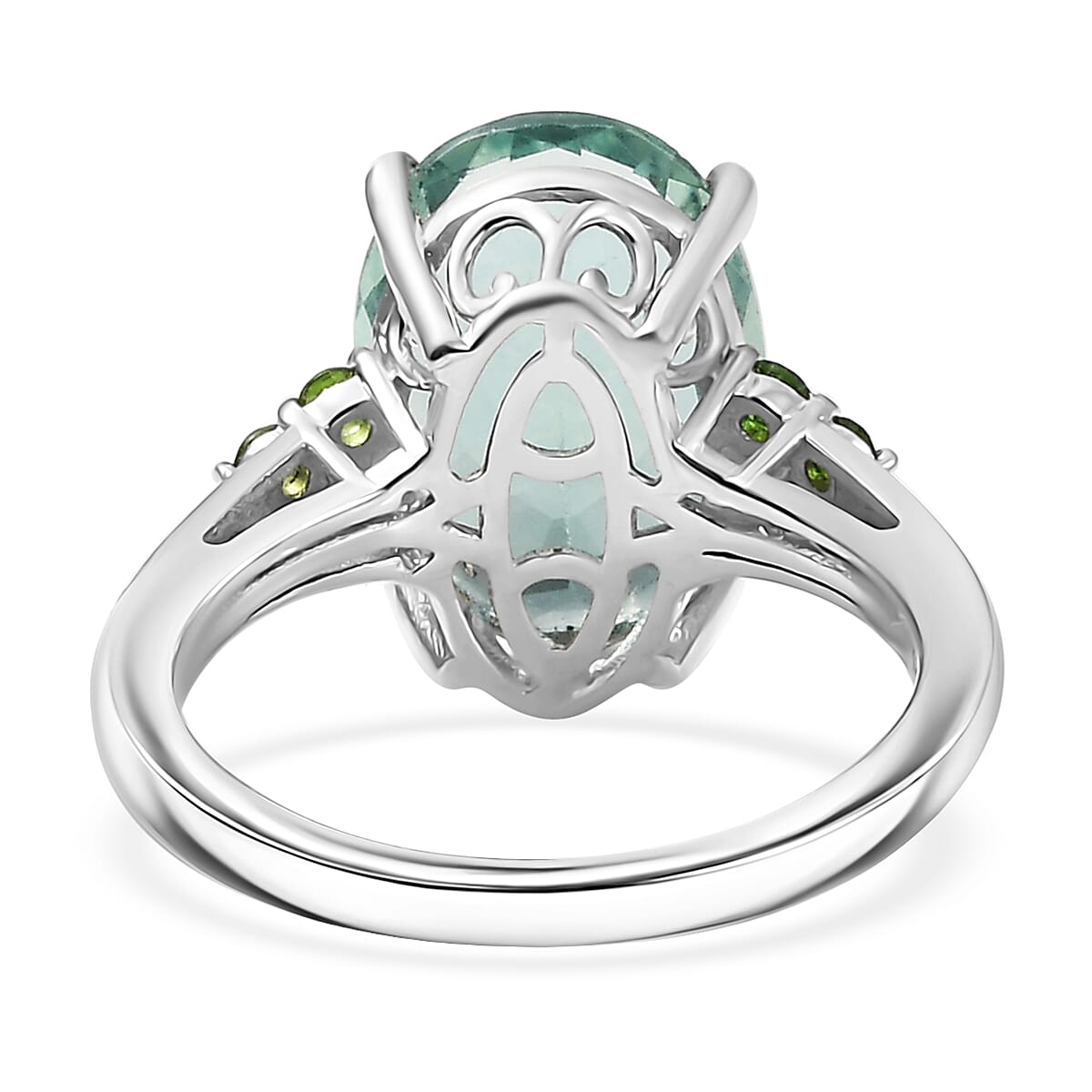 D'Joy Dean Teal Fluorite (IR) and Chrome Diopside 6.70 ctw Caribbean Bloom Ring in Platinum Over Sterling Silver (Size 10.0) 