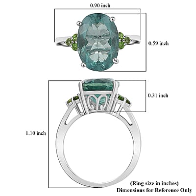 D'Joy Dean Teal Fluorite (IR) and Chrome Diopside 6.70 ctw Caribbean Bloom Ring in Platinum Over Sterling Silver (Size 10.0) 