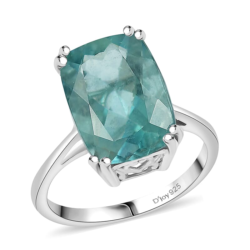 D'Joy Dean Teal Fluorite (IR) 7.75 ctw Ocean Depth Ring in Platinum Over Sterling Silver (Size 10.0)