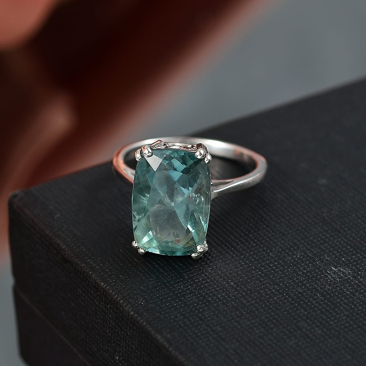 D'Joy Dean Teal Fluorite (IR) 7.75 ctw Ocean Depth Ring in Platinum Over Sterling Silver (Size 10.0) image number 1