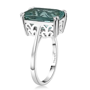 D'Joy Dean Teal Fluorite (IR) 7.75 ctw Ocean Depth Ring in Platinum Over Sterling Silver (Size 10.0)