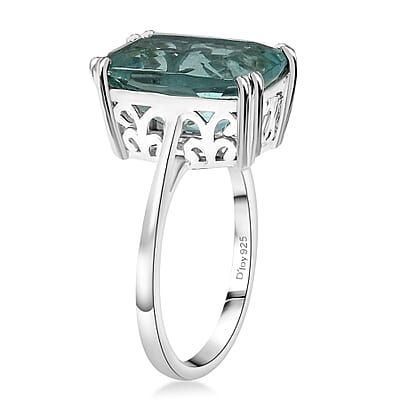 D'Joy Dean Teal Fluorite (IR) 7.75 ctw Ocean Depth Ring in Platinum Over Sterling Silver (Size 10.0)