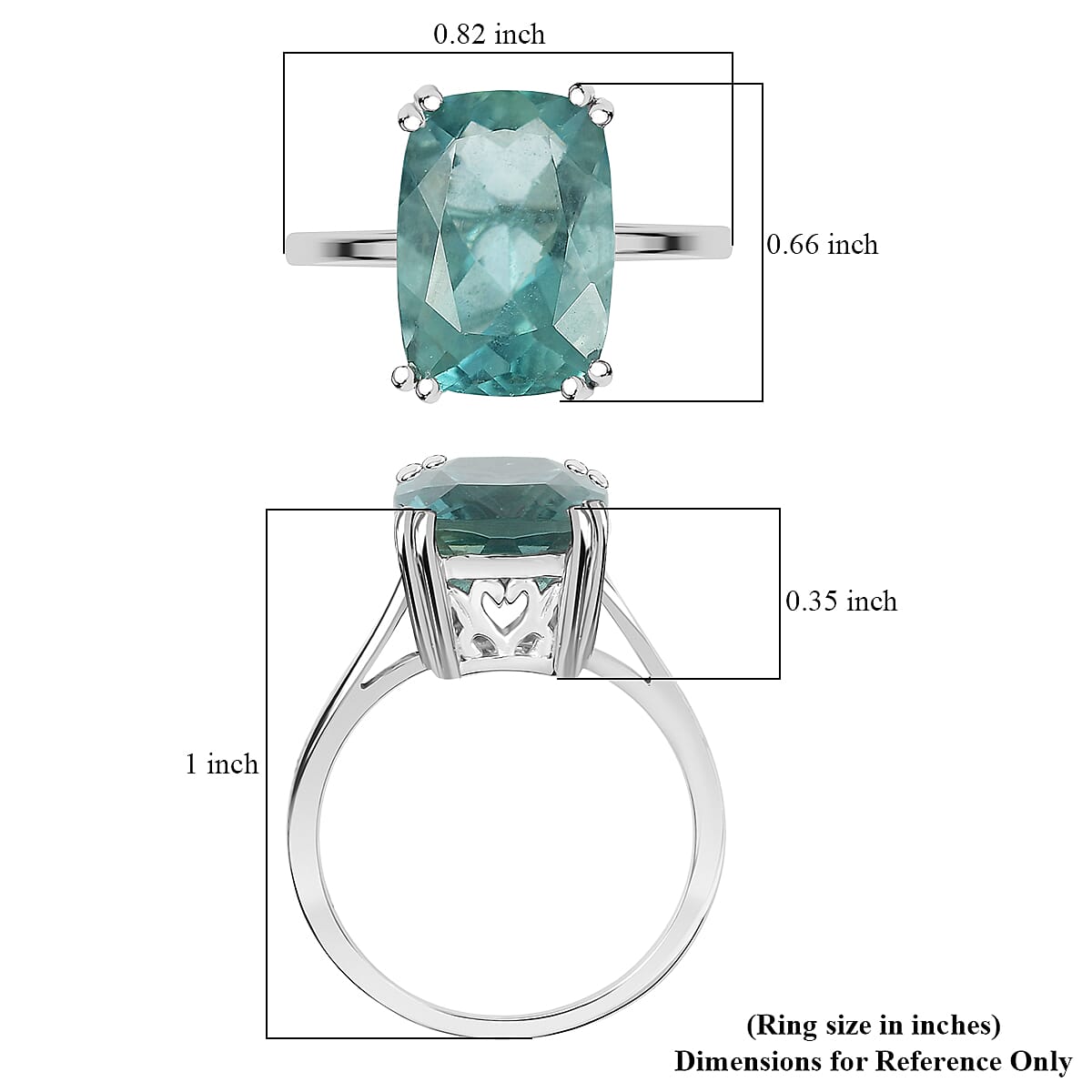 D'Joy Dean Teal Fluorite (IR) 7.75 ctw Ocean Depth Ring in Platinum Over Sterling Silver (Size 10.0) image number 5