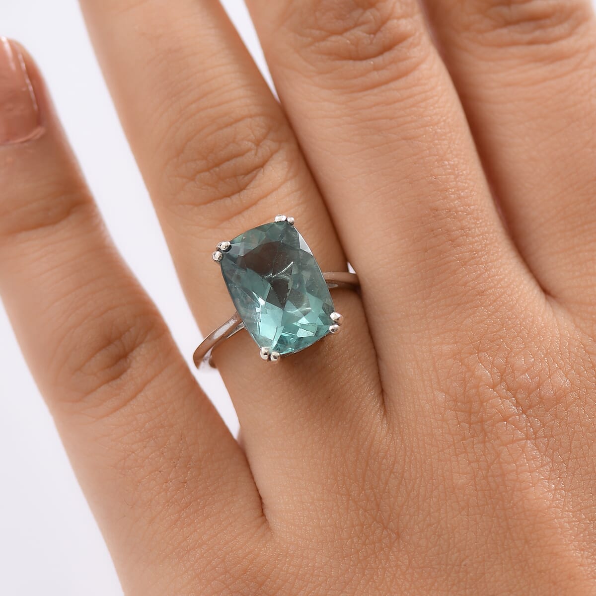 D'Joy Dean Teal Fluorite (IR) Ocean Depth Ring in Platinum Over Sterling Silver (Size 10.0) 7.75 ctw image number 2