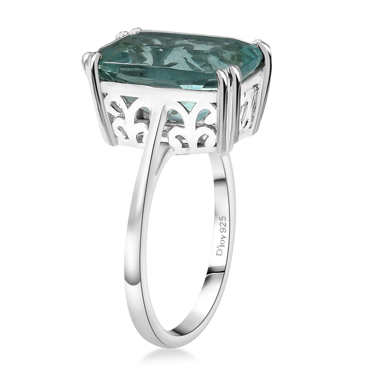 D'Joy Dean Teal Fluorite (IR) Ocean Depth Ring in Platinum Over Sterling Silver (Size 10.0) 7.75 ctw image number 3